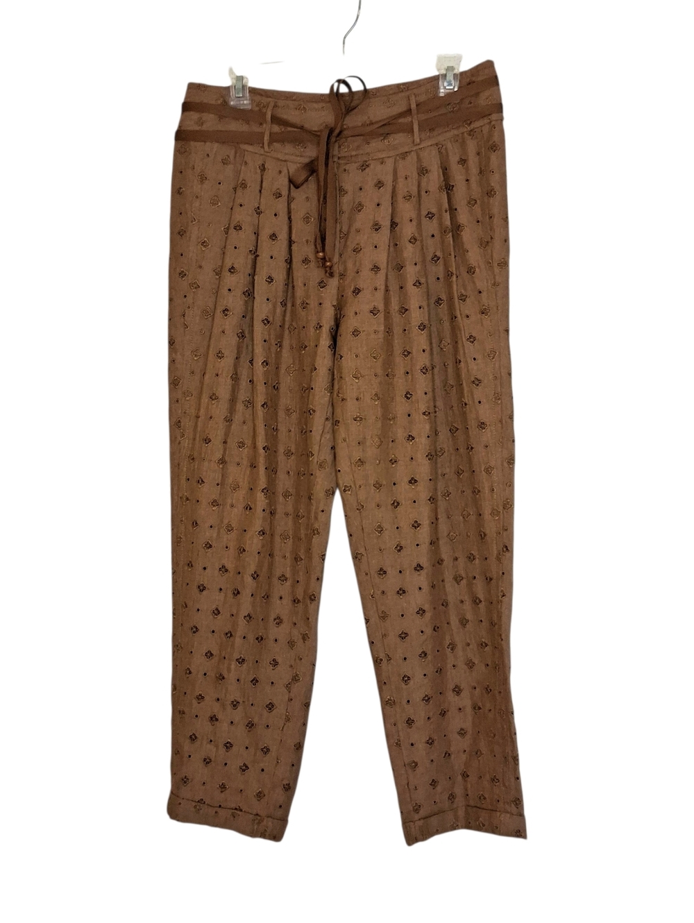 Tracy Reese Linen Eyelet Ankle Trouser Dress Pants Sz 8 Cocoa Brown